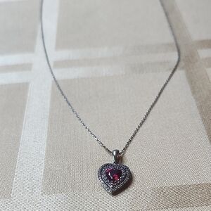R.H. Macy & Co .925 Silver, Genuine Garnet,& Diamond Heart Pendant Necklace